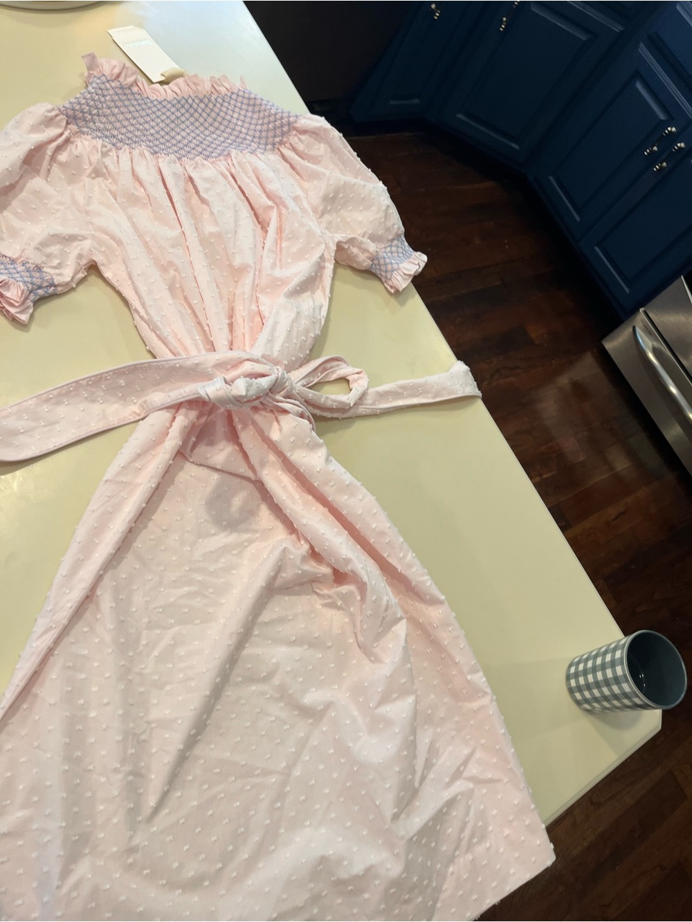 Women’s ' Pink Swiss Dot Smocked Dress with Sash